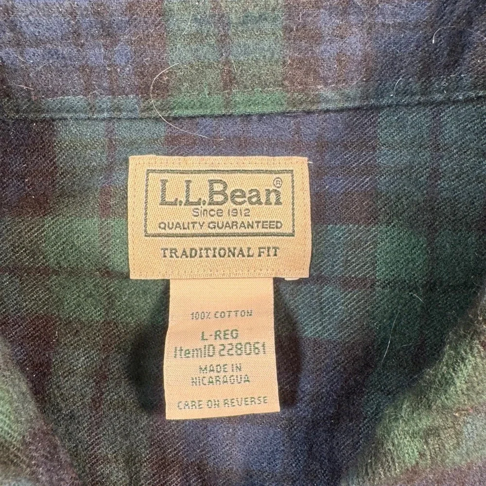 LL Bean Flannel Shirt Mens Large Traditional‎ Fit Green Navy Plaid Button Down
